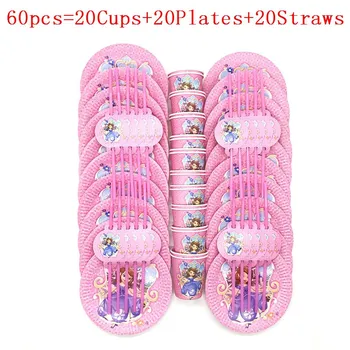 

30/60pcs Sofia Princess Theme Party Tableware Sets Disposable Paper Plate Cup Straws Happy 1ST Birthday Party Supplies For Girls