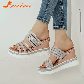 

Karinluna 2020 New Arrivals Big Size 42 Wedge High Heels Summer Slippers Woman Shoes Platform Comfy Fashion Shoes Women Slippers