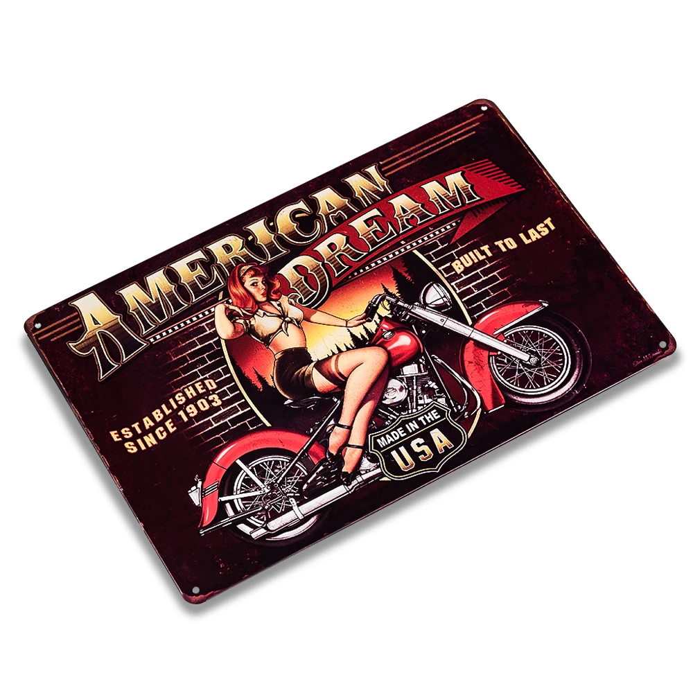 &quotАмериканская мечта мотоцикл США&quot оловянные вывески Pin Up Девушка