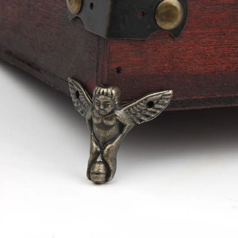 

4Pcs Antique Bronze Angel Gift Box Wood Case Corner Protector Furniture Decor63HF