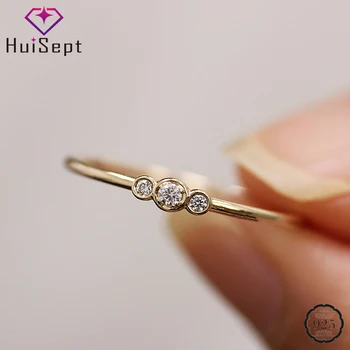

HuiSept Trendy Silver 925 Ring Jewellery for Women Round Shaped AAA Zircon Gemstone Ornaments Wedding Party Gift Wholesale Rings