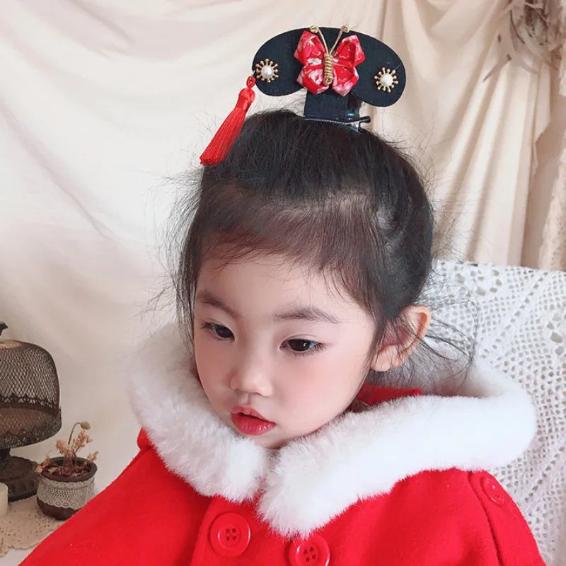 

New Children Bow Tiara Chinese Style Girls Hair Accessories Tassel Hair Clip Baby Costume Ancient Styles Hairpin
