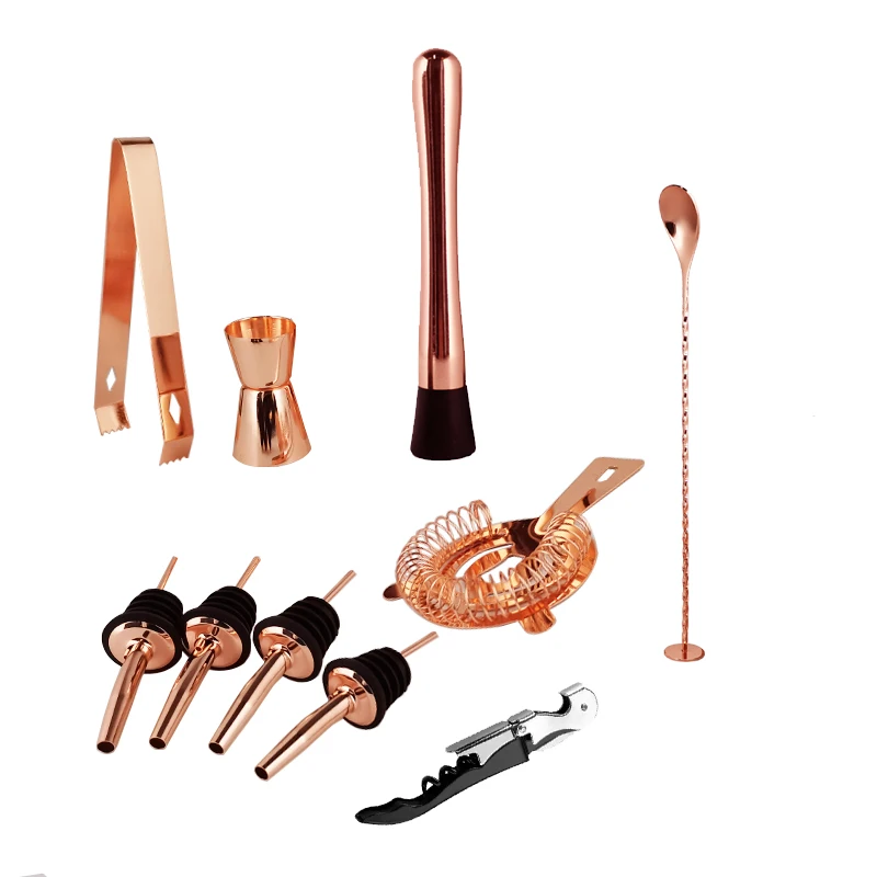 Stainless Steel Cocktail Shaker Bar Tool With Strainer Pourer Spouts Mixing Spoon Channle Knife Ice Tongs Measuring Cup