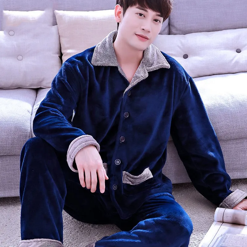 2020 Winter Thick Men pajamas Flannel Pajama Set Long Sleeve Coral Velvet Sleepwear Suit Loungewear Homewear Home Clothes 2020 Winter Thick Men pajamas Flannel Pajama Set Long Sleeve Coral Velvet Sleepwear Suit Loungewear Homewear Home Clothes