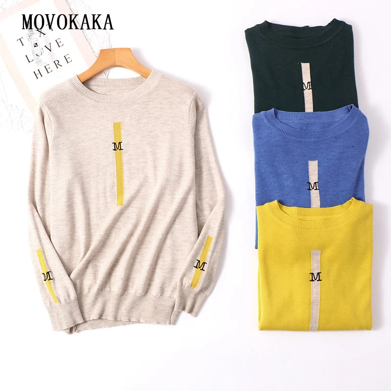 

New Knit Sweater Women Wool Sweater Female Pullover Embroidery Letter Sweater Women Winter Jumper Woman Loose Jumpers Pull Femme