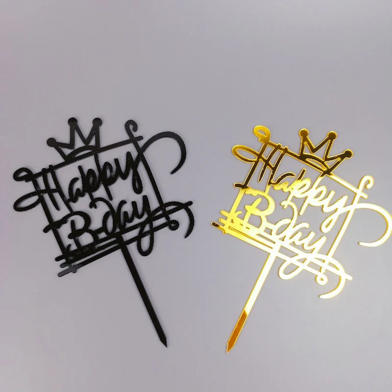 

1PC Cute Kawaii Crown Happy Birthday Cake Topper Mirror Acrylic Cake Decor Toppers For Baby Shower Birthday Cake Party Supplies