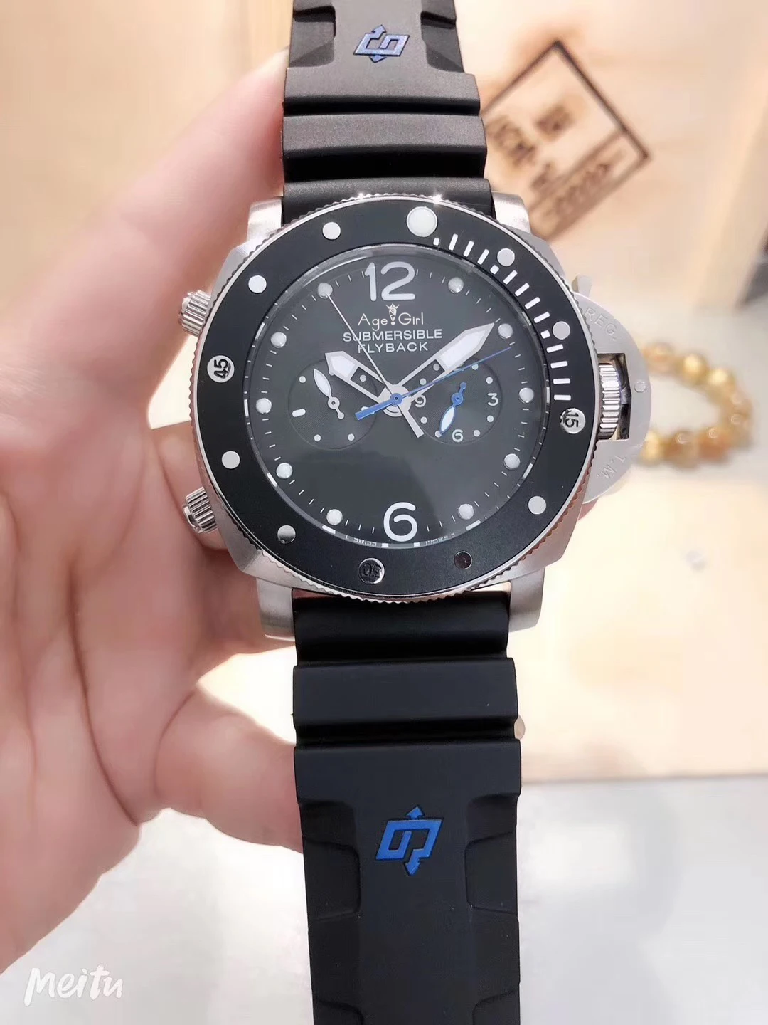 

Luxury Brand New Men Automatic Mechanical Sapphire Flyback Silver Stainless Steel Black Rubber Watch Luminous Ceramic Bezel AAA+