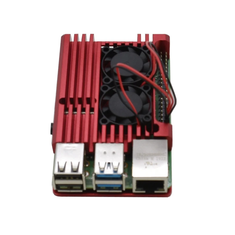 

for Raspberry Pi 4 Model B 2G RAM Kit with Red Aluminum Alloy Protective Case Dual Fan Cooling 5V 3A Power for Raspberry Pi 4B