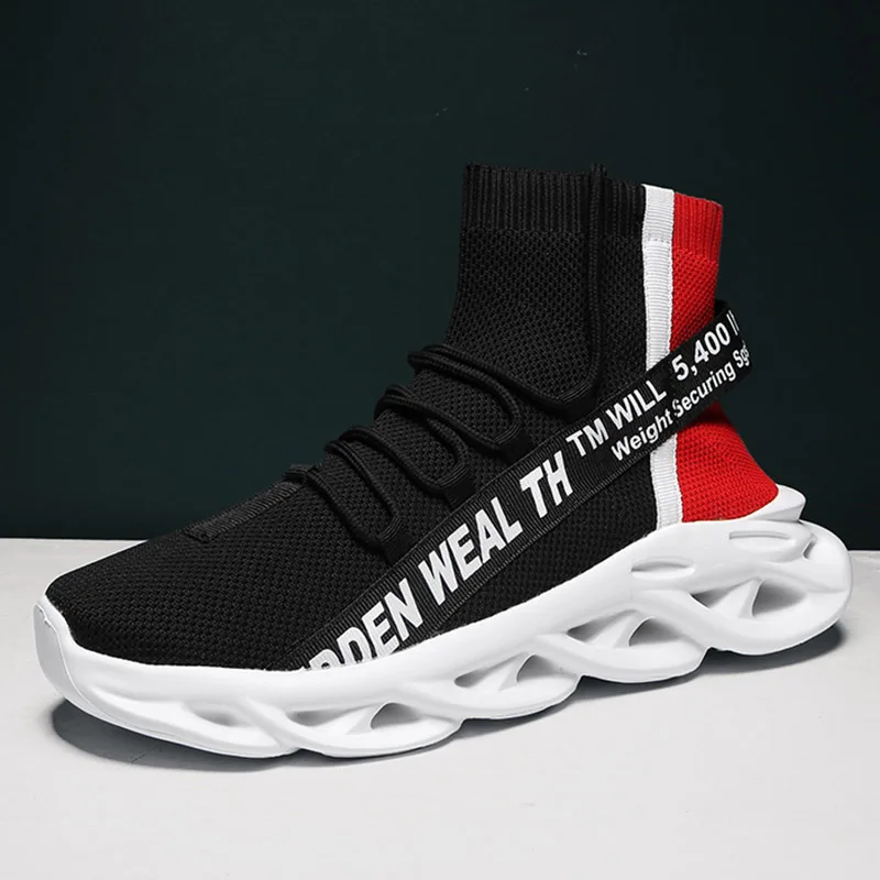Weweya Spring Autumn New High Top Casual Shoes Men Letter Pattern Unisex Sock Sneakers Plus Size 36-46 Thick Sole Footwear |