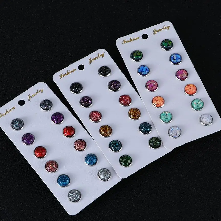 

6 Pairs 5 Styles 12mm Crystal Round Druzy Stud Earring Set Horse Eye Bling Colorful Sparkly Rhinestone Stud Jewelry