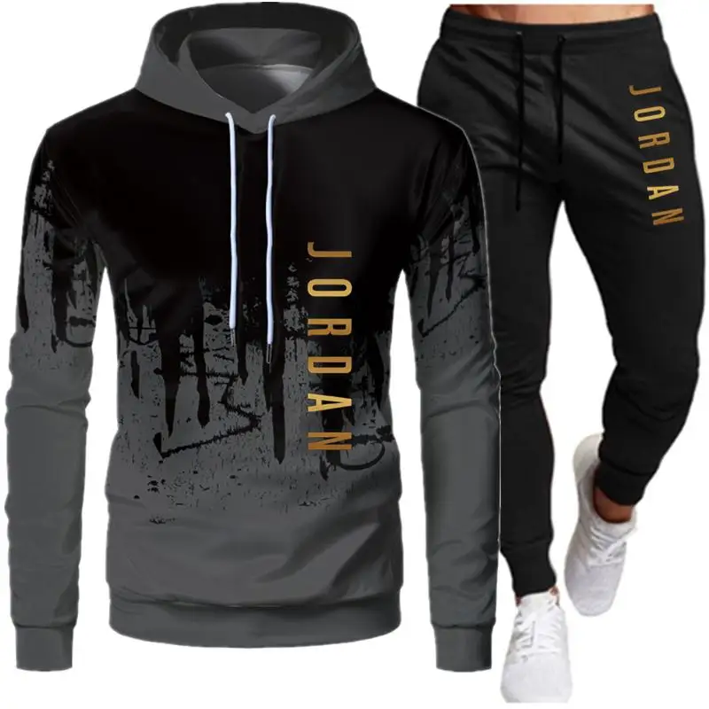 

Sets Tracksuit Men Autumn Winter Hooded Sweatshirt Drawstring Outfit Sportswear 2020 Male Suit Pullover Two Piece Set Casual