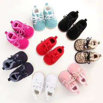 

Newborn Infant Girl Boy Baby New Style Snow Booties Winter Lace-up Plush Fur Boots Warm Strappy Shoes For 0-18M Little Kids
