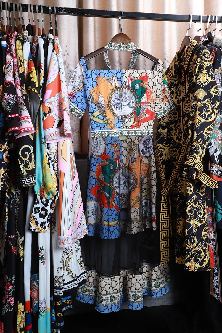 Ранняя осень подиум Vestido платья Европейский короткий рукав сетка Роскошное винтажное женское элегантное платье с принтом