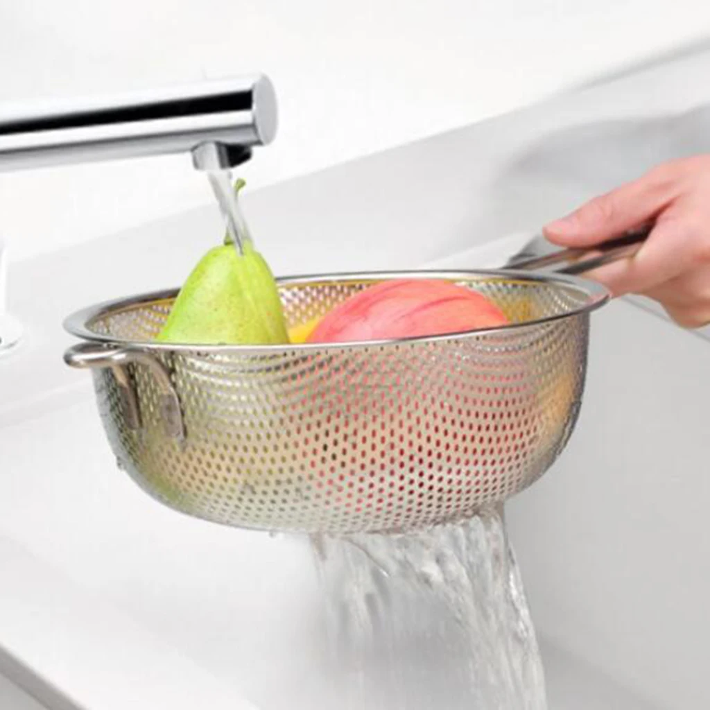 Stainless Steel Colander Metal Pasta Strainer with Long Handles Strainer Basket for Pasta, Rice, Vegetable, Noodles