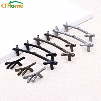 

Modern Cabinet Drawer Wardrobe Retro Branch Zinc Alloy Black Hardware Handle Door Knobs and Handles Furniture Jewelry Armoire