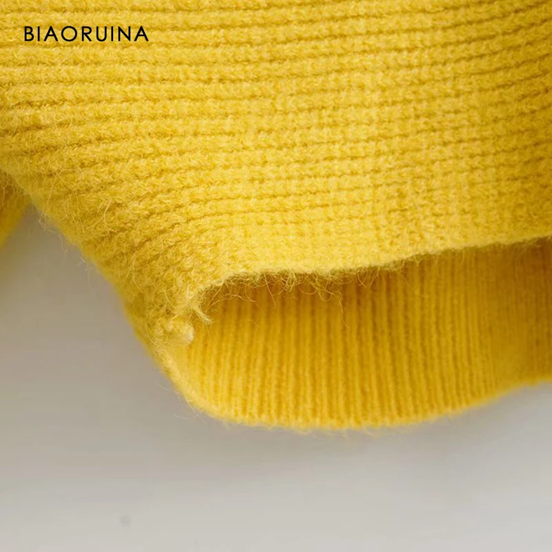 BIAORUINA 4 цвета Для женщин корейский стиль с v-образным вырезом открытые жаккардовые Однобортный свободные вязаные кофточки с рисунком в виде тянущийся свитер
