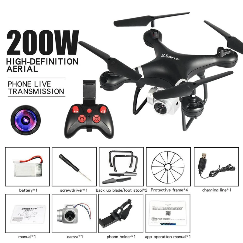 Lf608 Wifi Fpv Rc Дрон Квадрокоптер с камерой получить более длительное время воспроизведения-черный