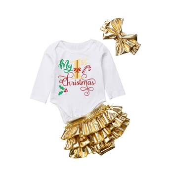 

Brand New My First Christmas Newborn Baby Girls Romper+Tutu Pants Headband 3Pcs Clothes