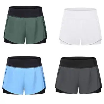 

Womens Solid Color Running 2 In 1 Shorts with Pocket High Waist orkout Athletic Side Split Sports Leggings