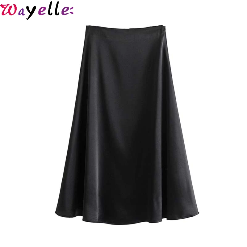 

Chic Pleated Skirt Women Black Elegant Party Midi Skirt Side Zipper A Line Pleated Skirt Female Basic Office Lady Mid Calf Skirt