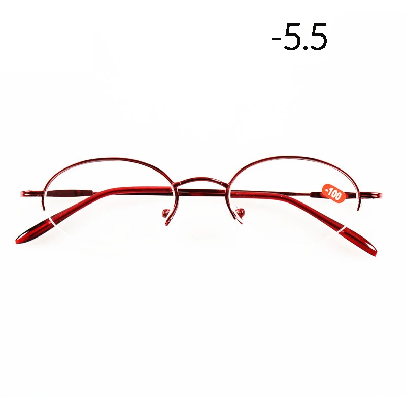 Red myopia 5.5 Seemfly, модные очки для близоруких, женские очки с полуоправой, Модные металлические очки с эффектом памяти, высота 100-600 градусов - Цвет оправы: Red myopia 5.5