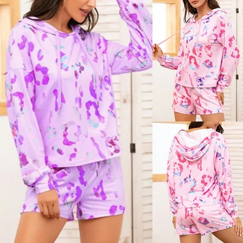 

Women Spring Autumn Casual Print Two Piece Outfit Tracksuit Long Sleeve Top And Shorts Suit Summer 2pcs Matching Set Lounge Wear