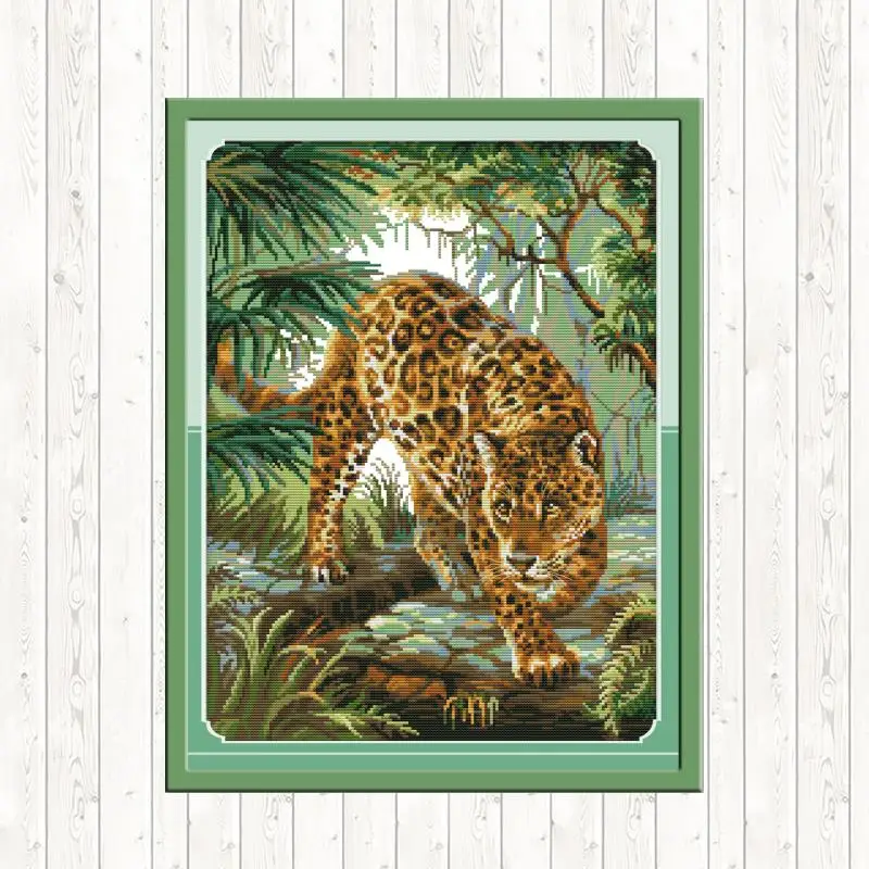 Jungle Leopard DIY Handmade Needlework 14ct 11ct Printed Embroidery Cross Stitch Kit on Canvas Painting DMC Floss Crafts | Дом и сад