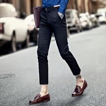 Стиль мужские s Slim Fit Бизнес платье брюки мужские костюмные брюки длиной до щиколотки мужские Летние Формальные костюмы брюки размер 28-34