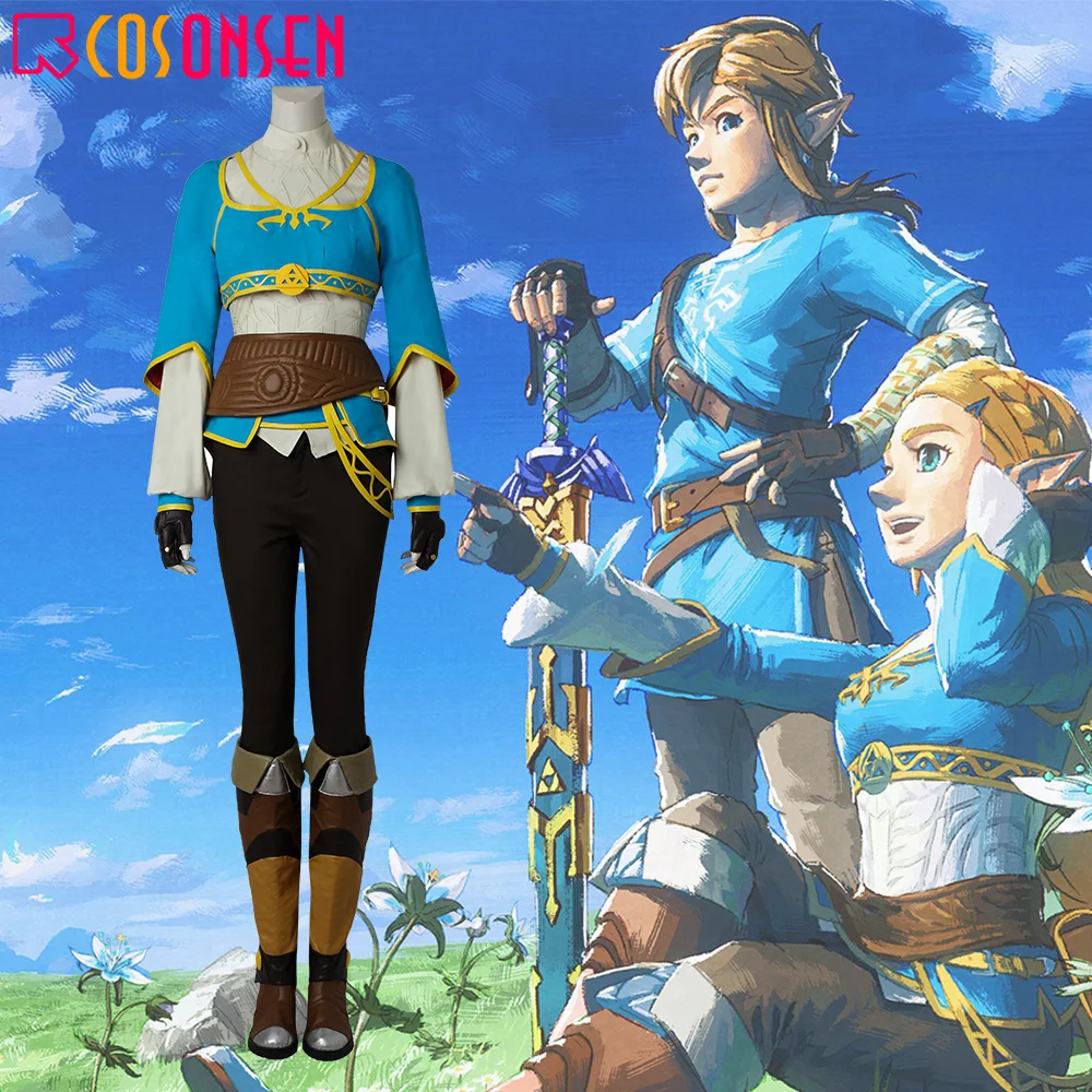 Легенда о Зельде дыхание диких принцесс Zelda Косплей Костюм синий костюм полный комплект косплей ONSEN