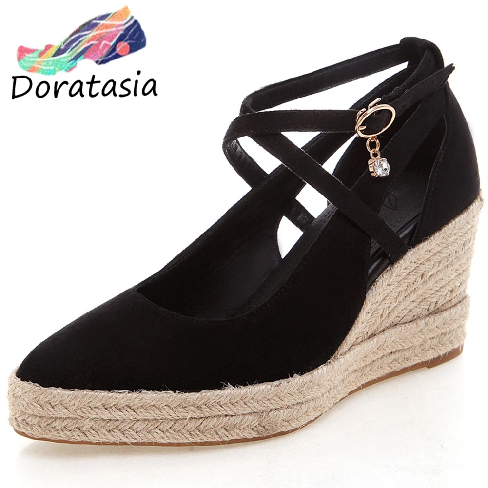 

DORATASIA Big Size 33-44 New Fashion Girl Ankle Strap Platform Pumps Wedges High Heels Pumps Women Casual Office Shoes Woman