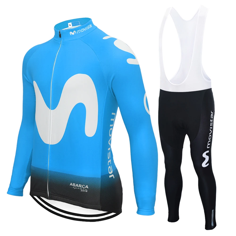 no fleece set 3 12D гелевая подкладка Movistar Team с длинным рукавом для велоспорта Джерси зимние штаны ropa ciclismo для велоспорта ropa ciclismo hombre invierno - Цвет: no fleece set 3