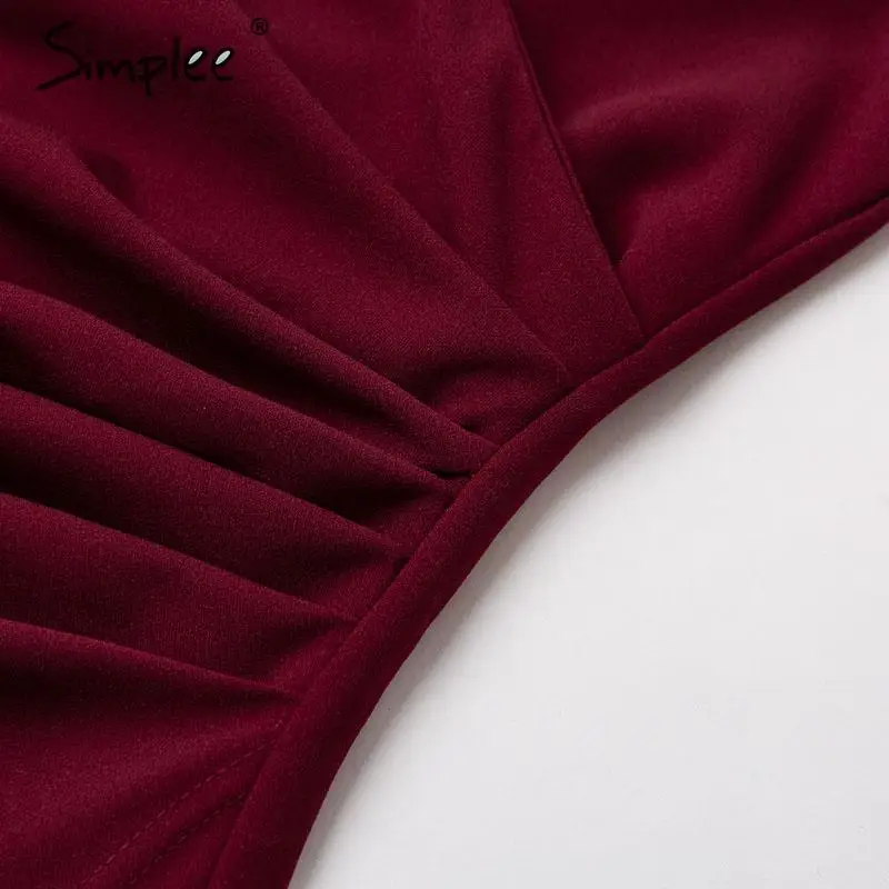 Simplee Sexy V-neck sleeveless split dress women Elegant pleated sheath female party dress Autumn ladies solid vestidos