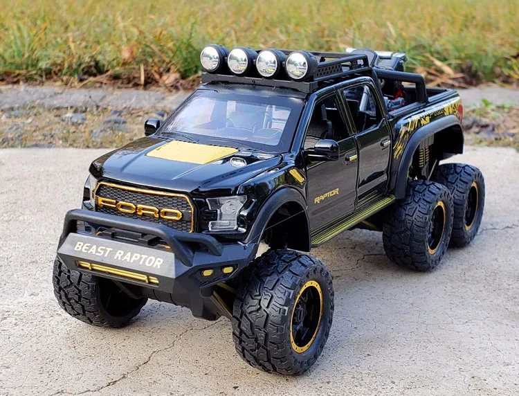 New 1:28 Ford Raptor F150 Alloy Diecast Car Model Toys Sound Light Toy Pickup Truck Pull Back Vehicle For Children