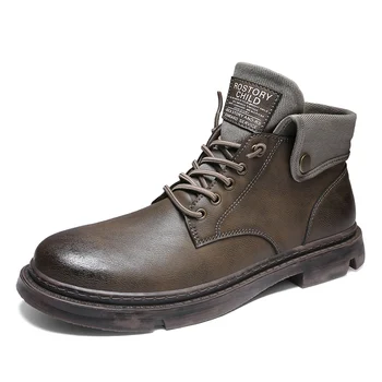 

Autumn Winter Casual Sneakers Boots Black Leather Working waterproof Rubber Tactical Shoes Medium Outdoor Ankle Boots for Mens