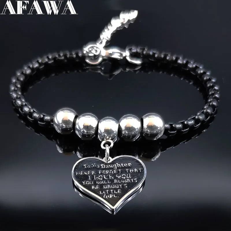 Браслет из нержавеющей стали с сердцем для моей дочери, очаровательные женские черные цветные браслеты, браслеты, ювелирные изделия pulsera cuero hombre B18475