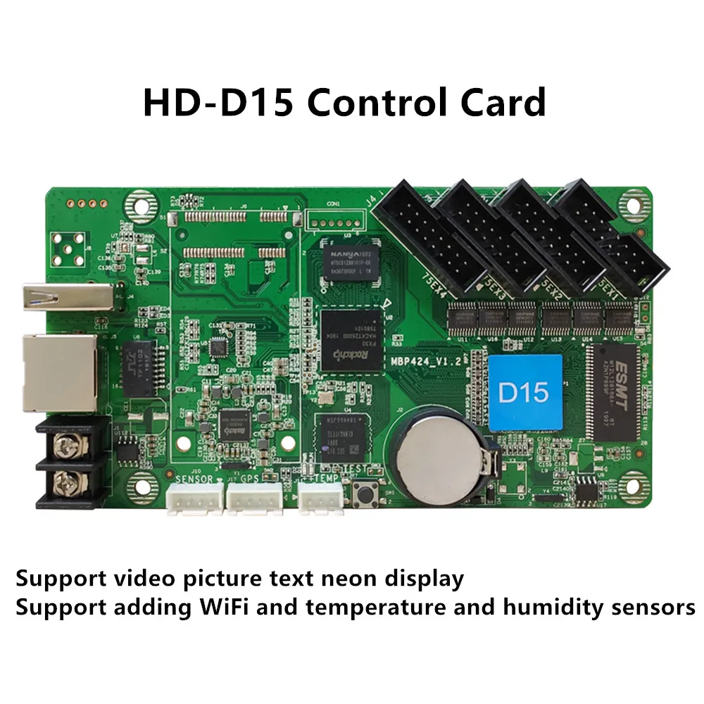 

HD-D15 WIFI Asynchronous Full Color Control Card HD D15 640*64 4*HUB75E Use For P2 P2.5 P3 P4 P5 P6 P8 P10 LED Module Display