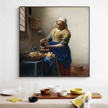 

Netherlands Artist Johannes The Milkmaid Oil Painting on Canvas Posters and Prints Cuadros Wall Pictures For Living Room