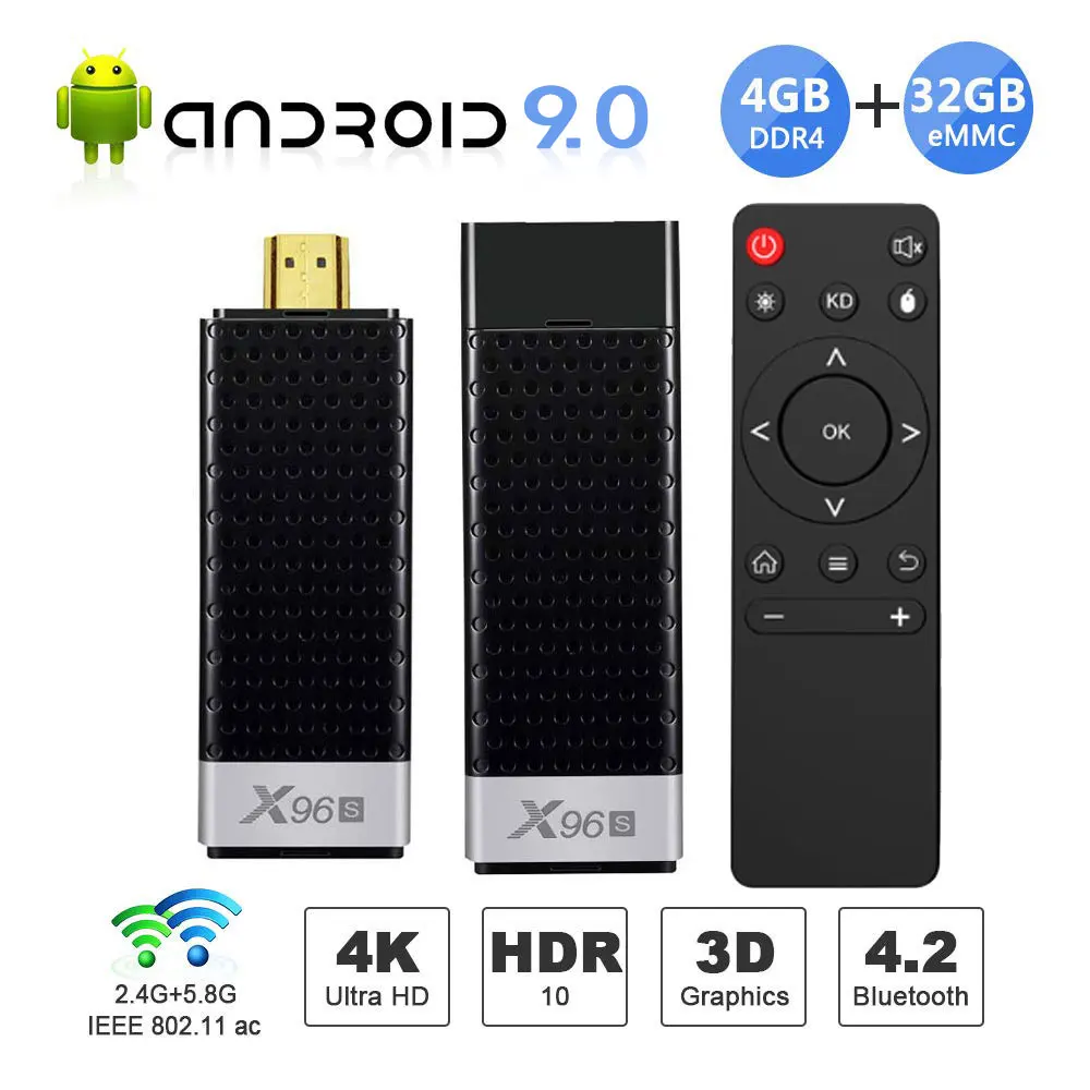 X96S TV Stick Amlogic S905Y2 DDR4 4 ГБ 32 Android 9 0 Box Mini PC 5G WiFi Bluetooth 2 4K HD Dongle медиаплеер|SmartTV-стики и