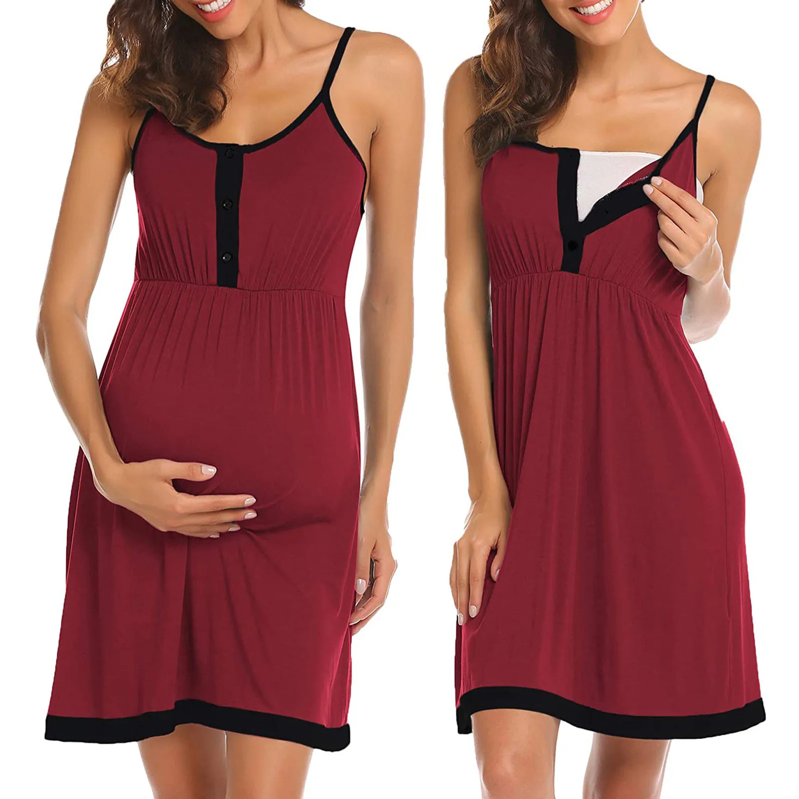 Camisón de maternidad para mujer embarazada, pijama de lactancia sin mangas, camisón de embarazo para amamantar