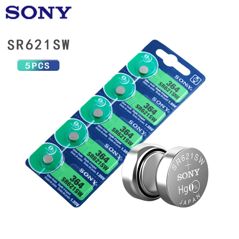 5pc Sony 621 Watch Battery Ag1 Lr621 Sr621sw 364a 1 5v Lr60 Silver Oxide Button Cell Battery For Watch Electronic Calculator Button Cell Batteries Aliexpress