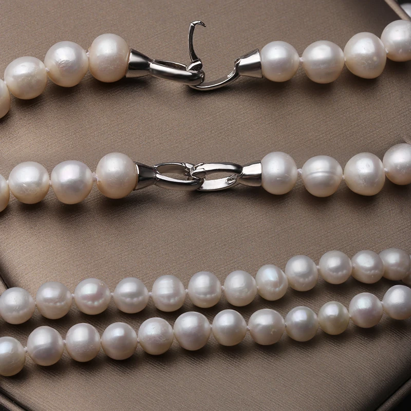 White Real Natural Near Round Pearl Jewelry Women Necklace,925 Sterling Silver Pendant Necklace Anniversary Gift