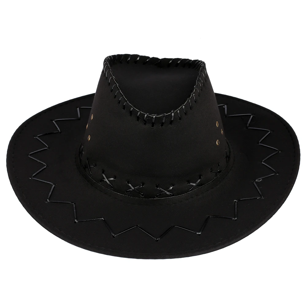 Ковбойская шляпа из кожи для мужчин Джаз Защита от солнца плоский топ шапки открытый Западный Большой полями черные шляпы для женщин английский стиль