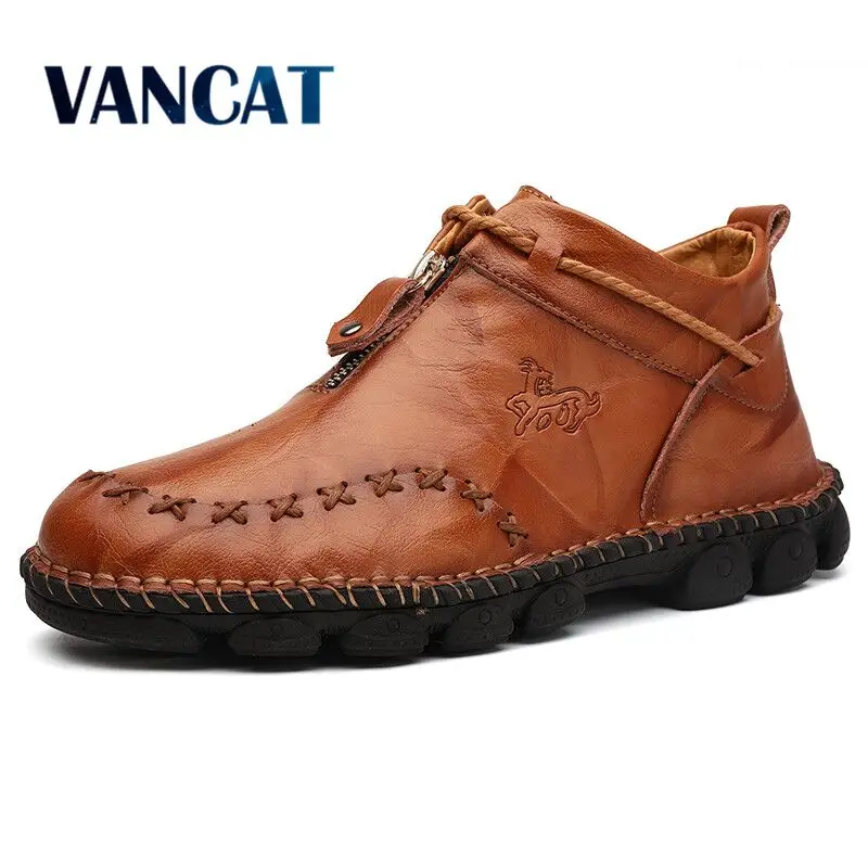 

New Autumn Winter Leather Men Boots High help Winter Men's Ankle Boot Comfortable Motorcycle Boots Men's shoes Plus Size 38-48