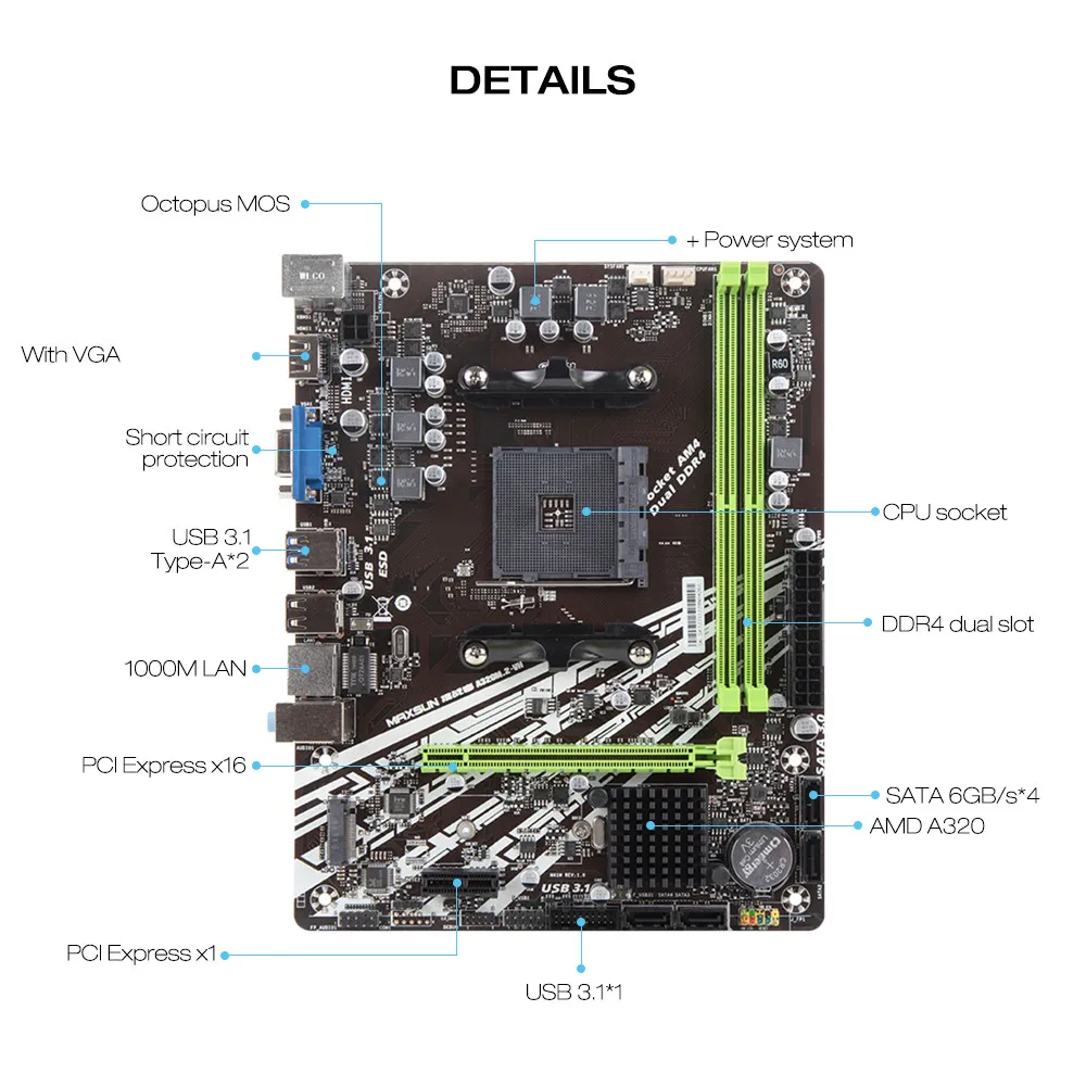 MAXSUN Set Motherboard Challenger A320M.2 VH CPU AMD AM4 ...