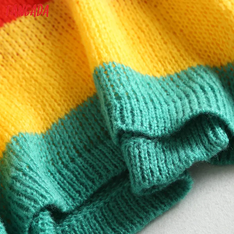 Tangada, Женский шикарный Радужный полосатый свитер, свободный, длинный рукав, модный, корейский, осенний, негабаритный свитер, пуловеры для женщин, BC26