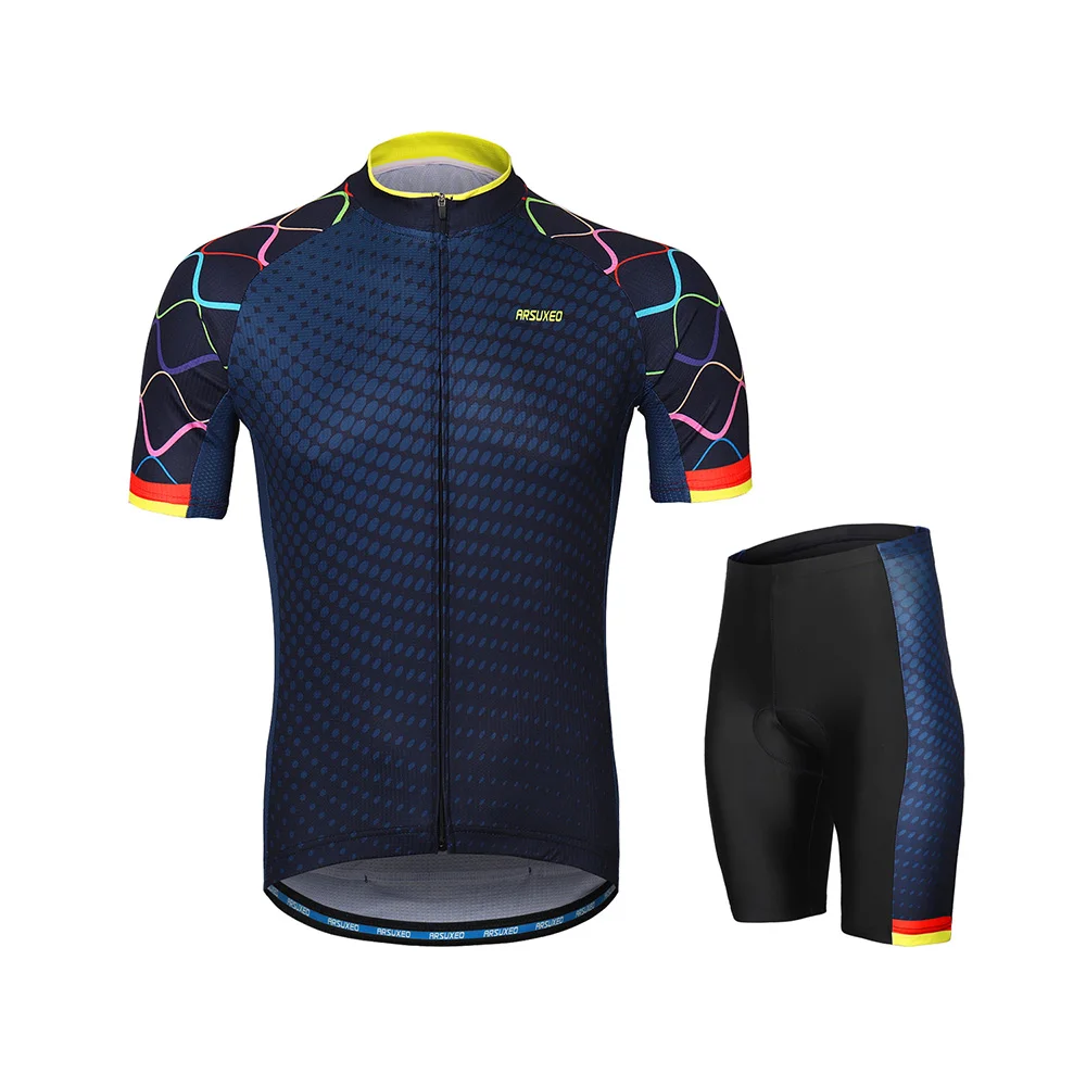

ARSUXEO Cycling Jersey Men's Cycling Clothing Set Short Sleeve Set Quick-dry Shirt 3D Cushion Padded Short Pants Ciclismo