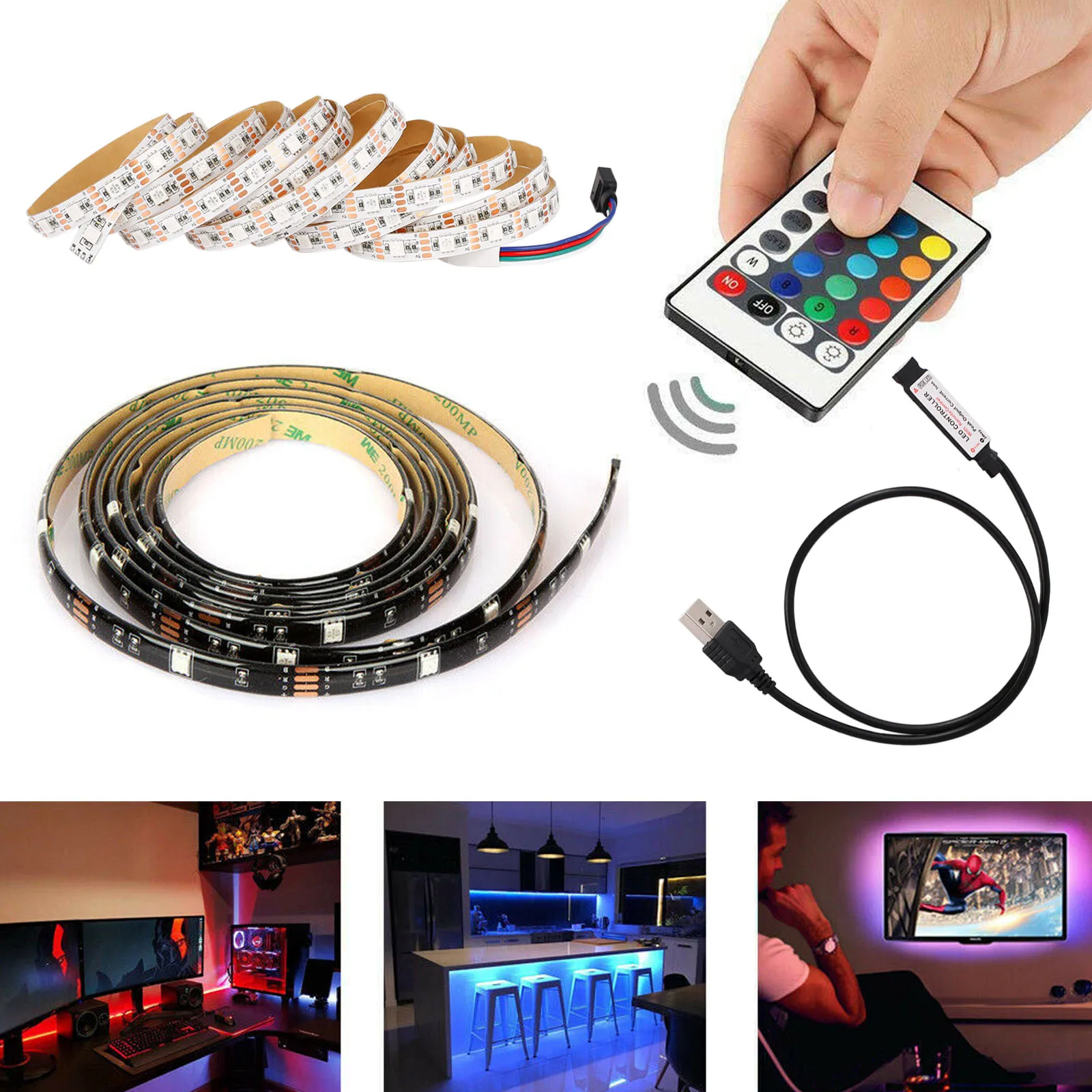 

5V USB Flexible 5050 LED Strip Light RGB TV Backlight 1M 2M 3M Lighting Full Kit with 24Key IR Remote Control For Home Decor