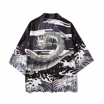 

Male Novelty Print Kimono Cardigan Japanese Kimono For Men Shirt Blouse Yukata Men Casual Haori Obi Clothes Samurai Clothing