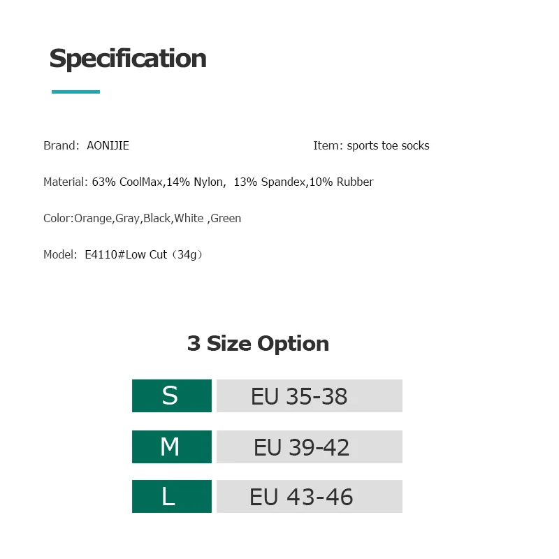 AONIJIE E4110 одна пара легкий низкие спортивные носки с пальцами "три четверти" для пять носком бег босиком обувь марафона