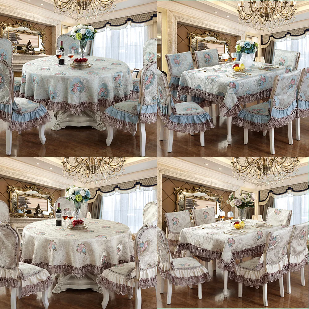 

High-end Luxury Lace Tablecloth Chair Cover Table Flag Exquisite Relief Embroidery Round\Rectangle Table Cover Coffe Table